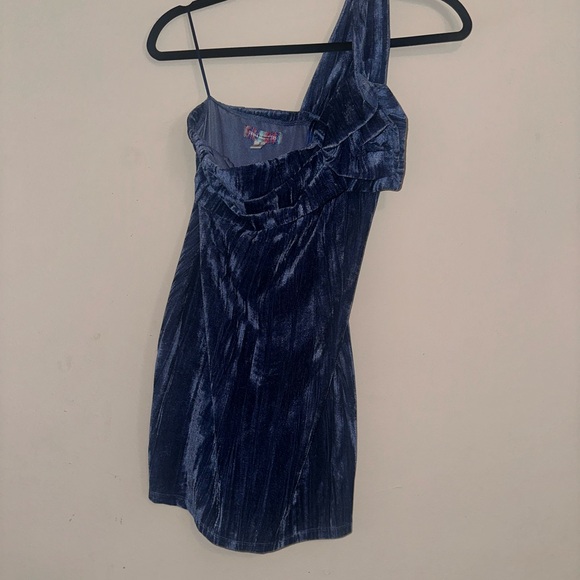 Urban Outfitters Blue Velvet One Shoulder Dress - Picture 1 of 5